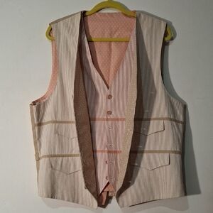 Italian 100% COTTON Custom Made Striped Beige and Pink Women's Vests Size L 44R